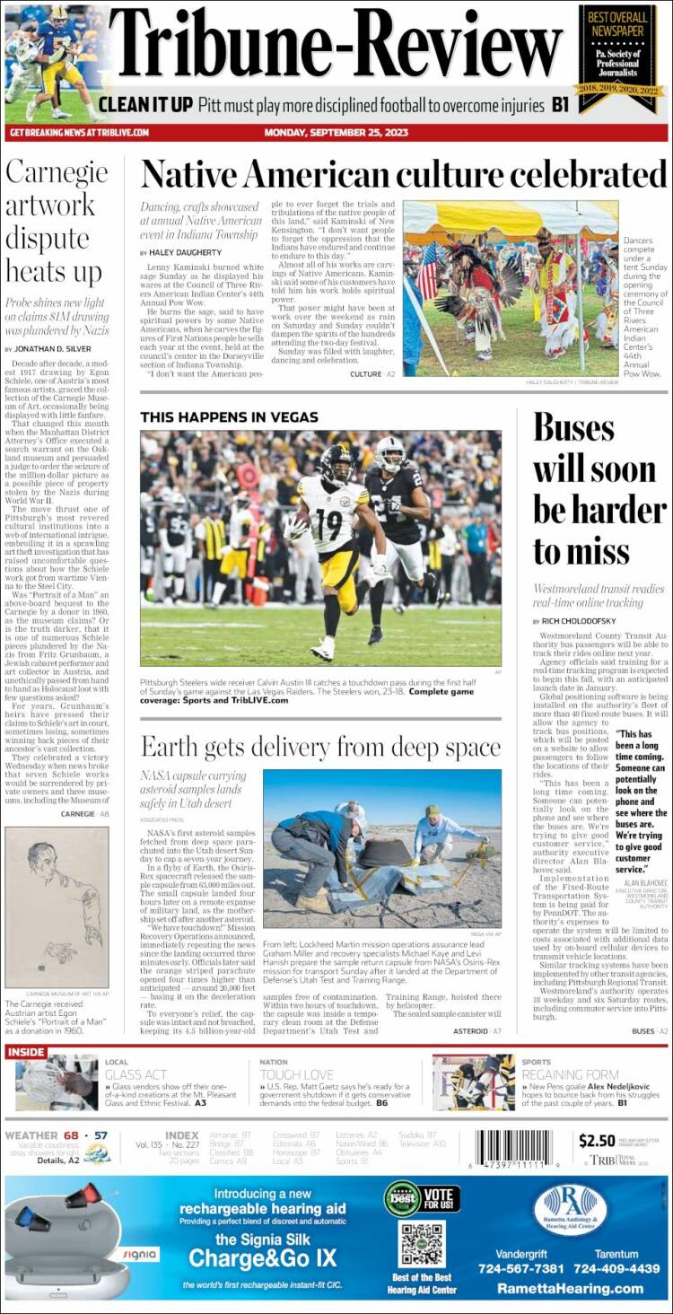 Portada de Tribune-Review (USA)