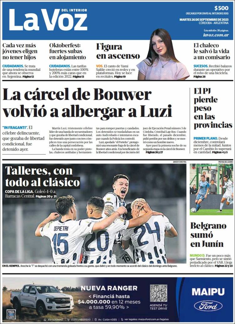 Portada de La Voz del Interior (Argentina)