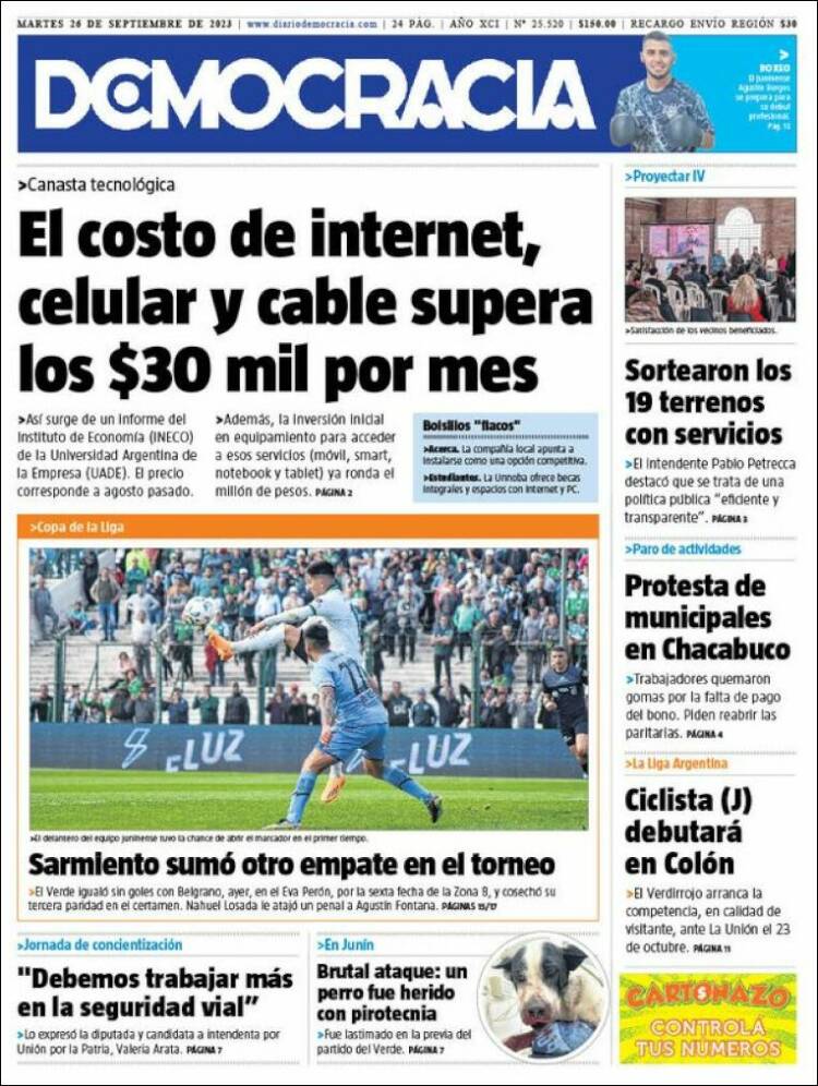 Portada de Diario Democracia (Argentina)