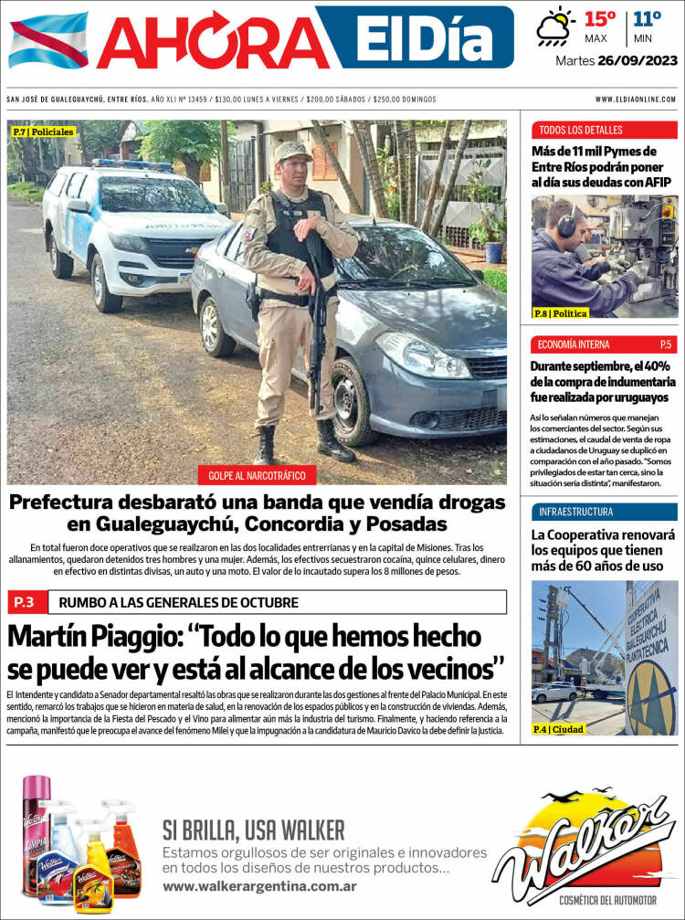 Portada de El Día de Gualeguaychú (Argentina)