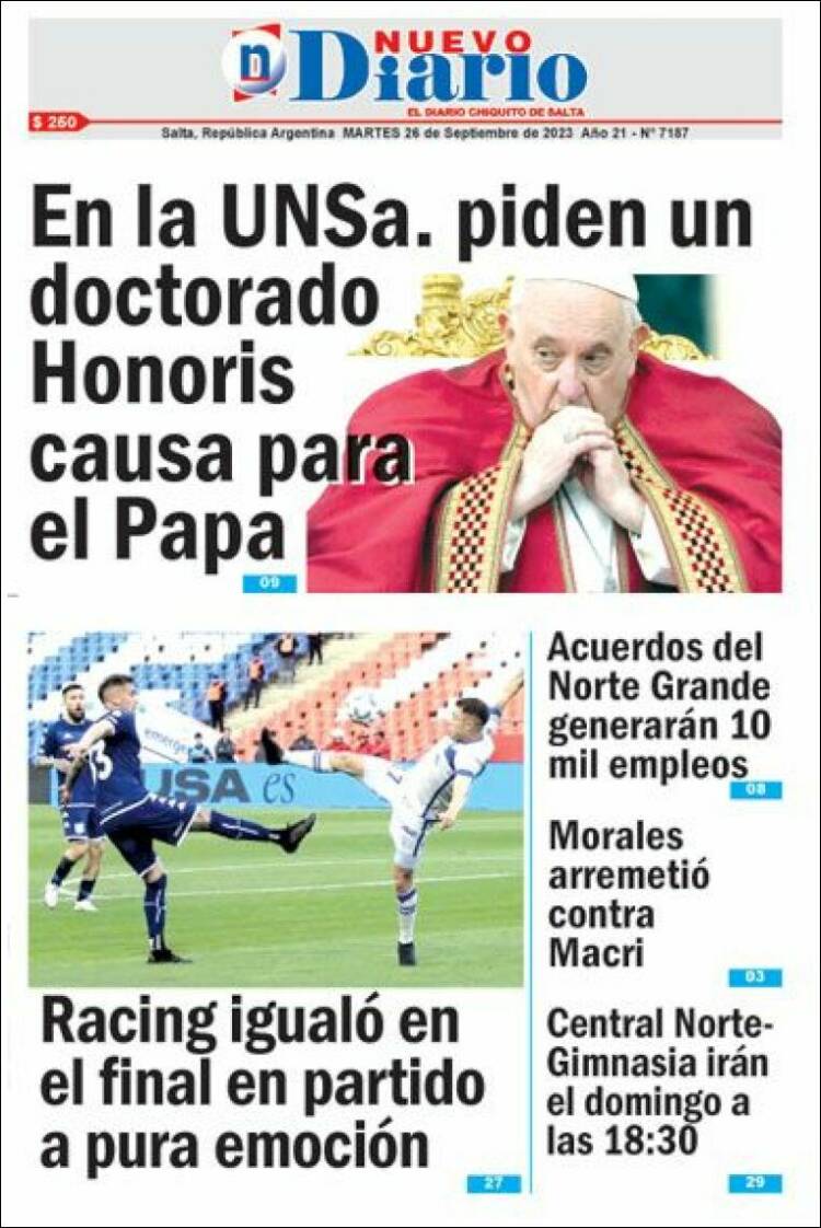 Portada de Nuevo Diario de Salta (Argentina)