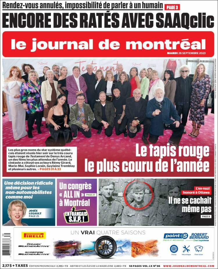 Portada de Le Journal de Montréal (Canada)