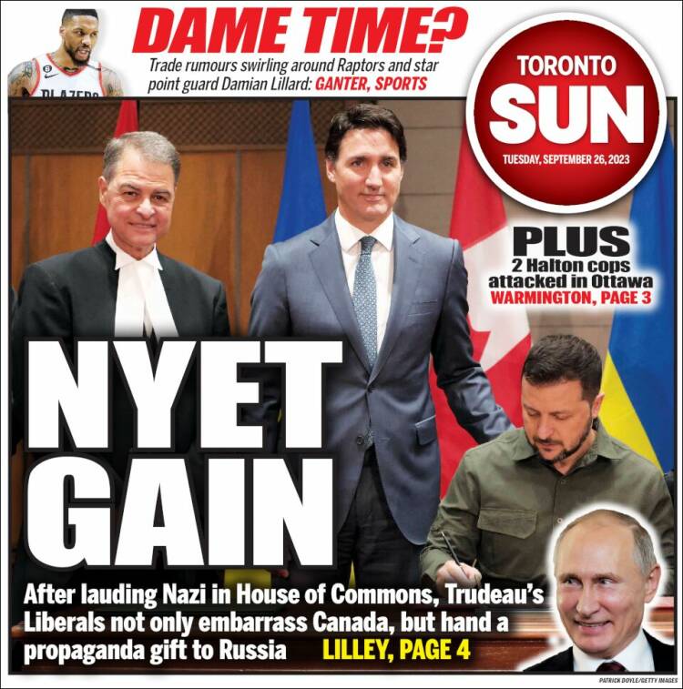 Portada de The Toronto Sun (Canada)