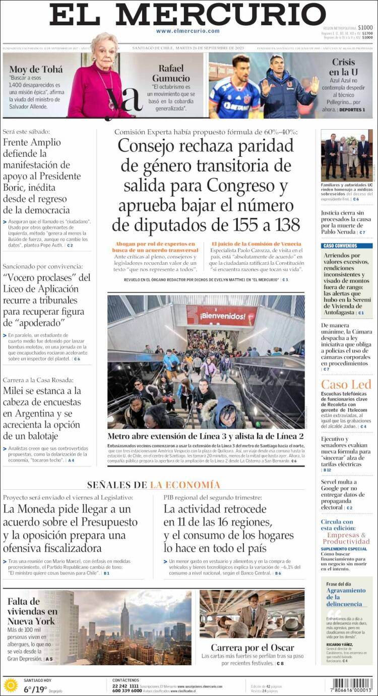 Portada de El Mercurio (Chile)