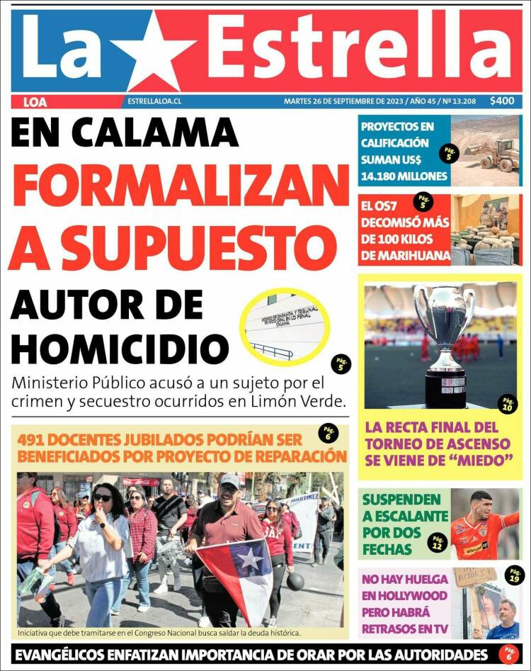 Portada de La Estrella de Loa (Chile)