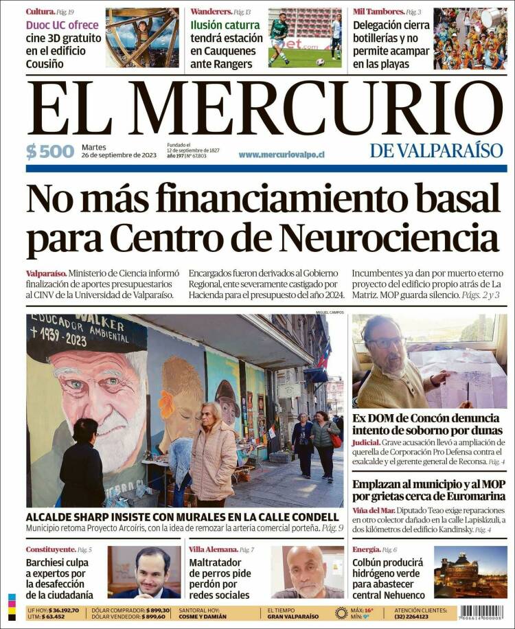Portada de Mercurio de Valparaiso (Chile)