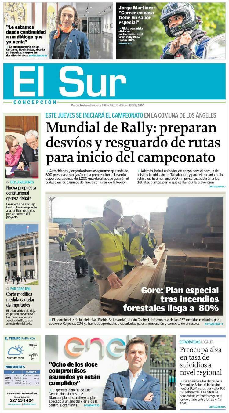 Portada de El Sur (Chile)