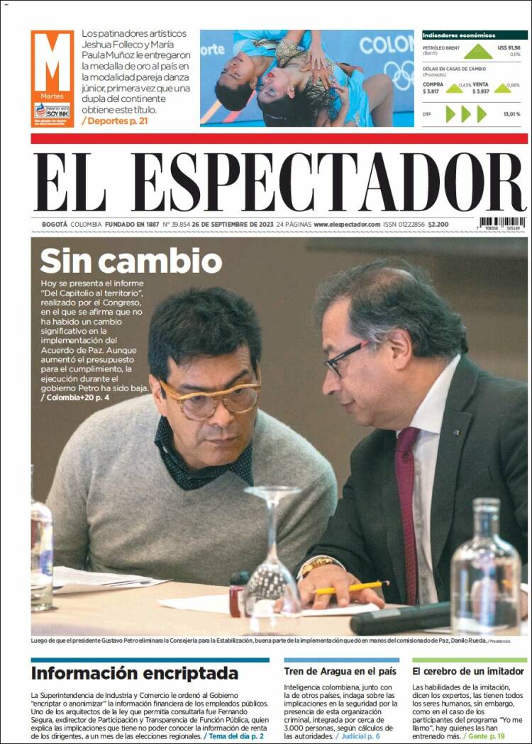 Portada de El Espectador (Colombia)