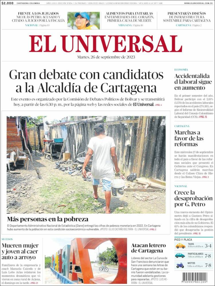 Portada de El Universal (Colombia)