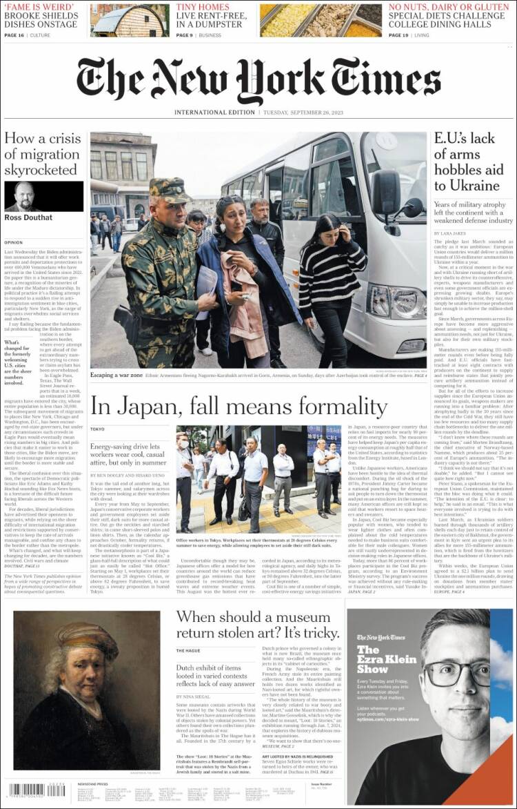 Portada de International New York Times (Europa)