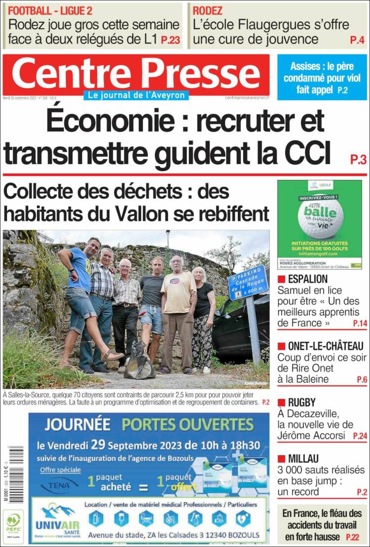 Portada de Centre Presse (Francia)