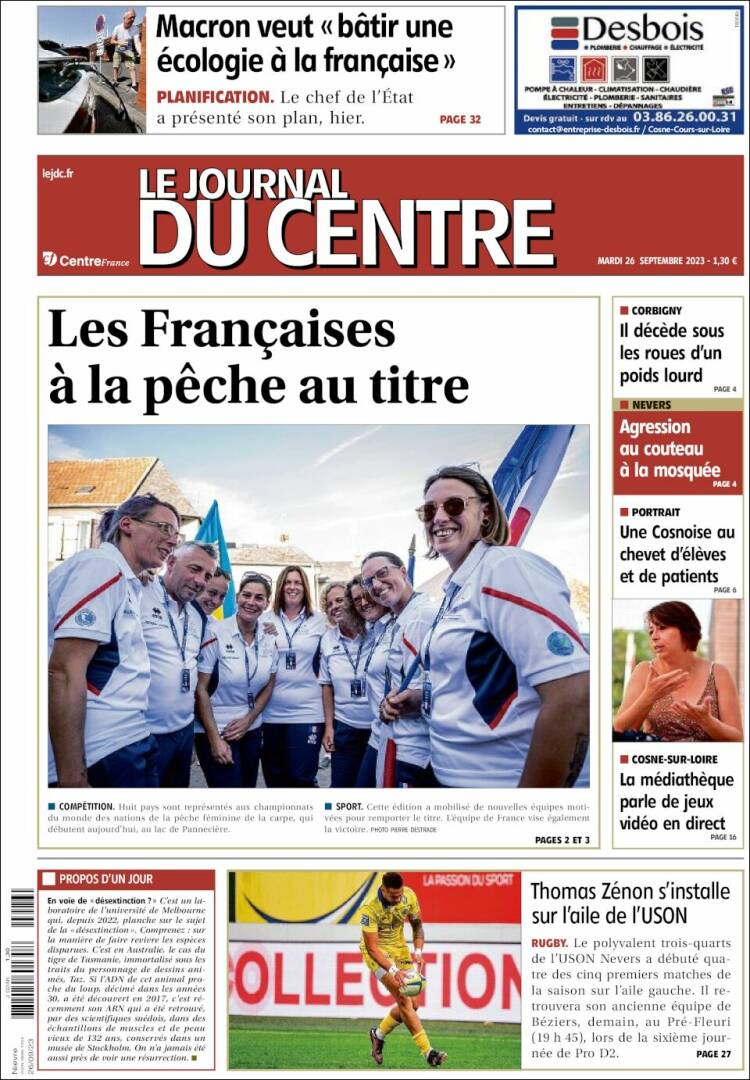 Portada de Le Journal du Centre (Francia)