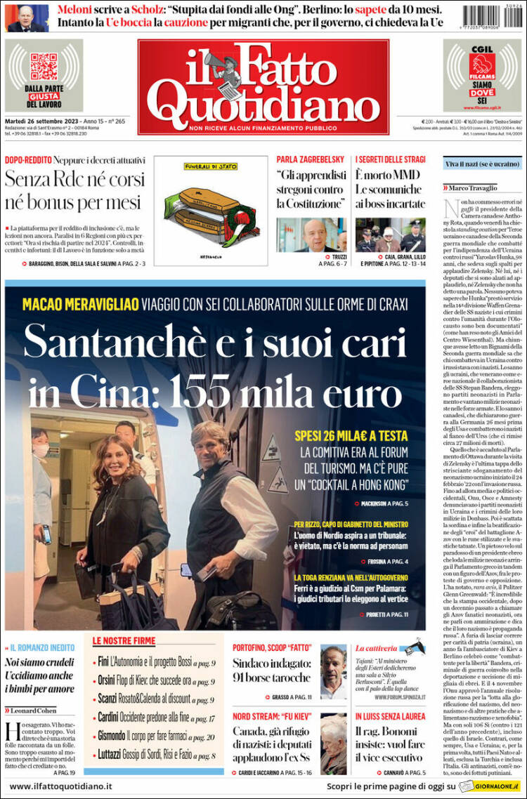 Portada de Il Fatto Quotidiano (Italy)