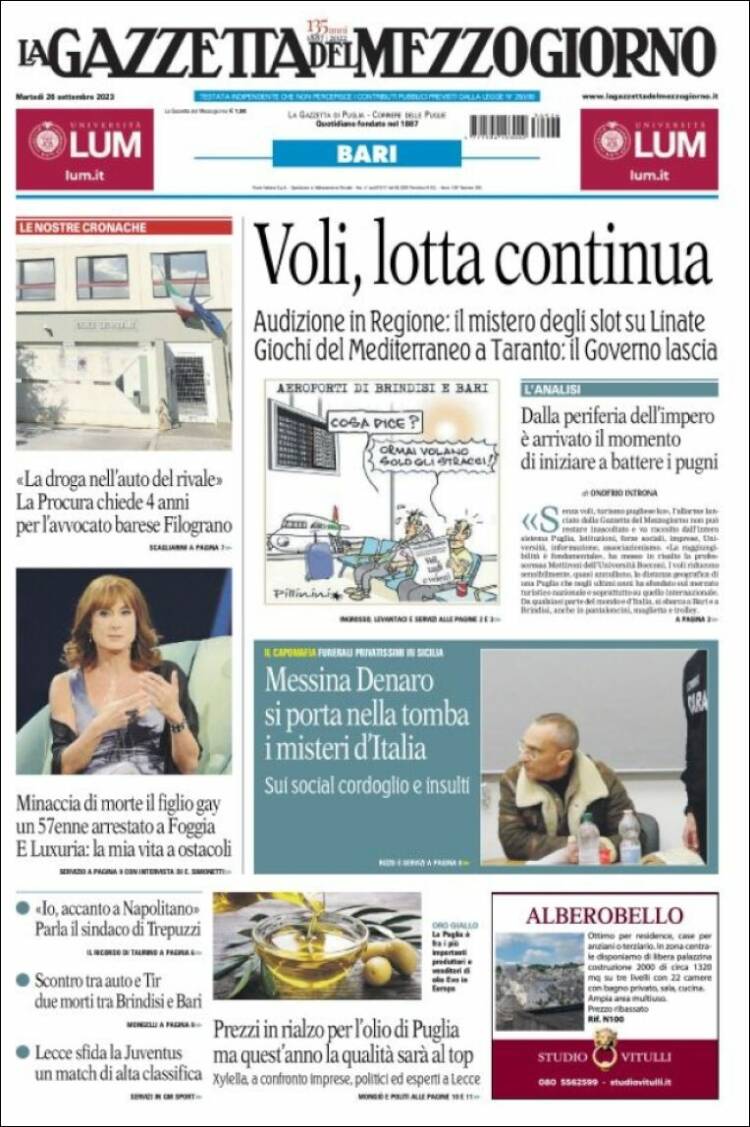 Portada de La Gazzetta del Mezzogiorno (Italy)