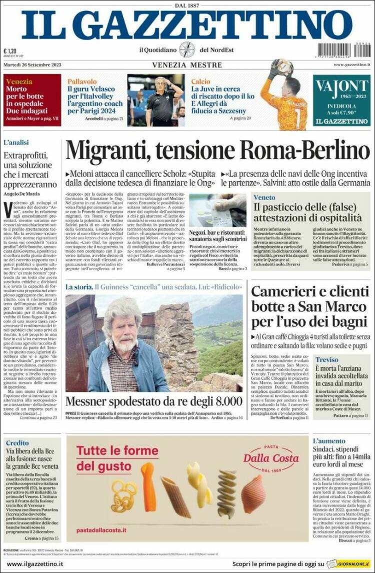 Portada de Il Gazzettino (Italy)