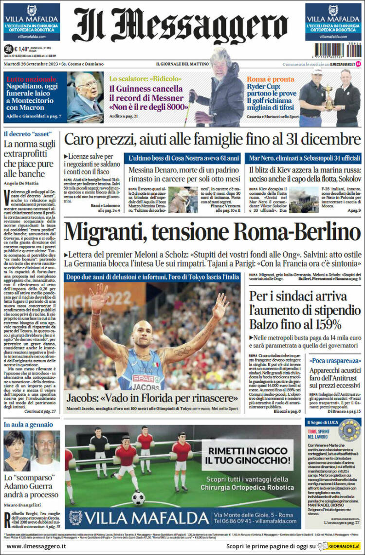 Portada de Il Messaggero (Italy)