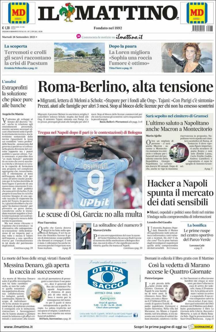 Portada de Il Mattino (Italy)