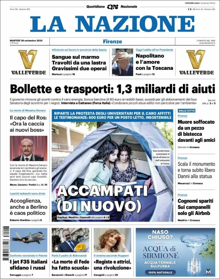 Portada de La Nazione (Italy)