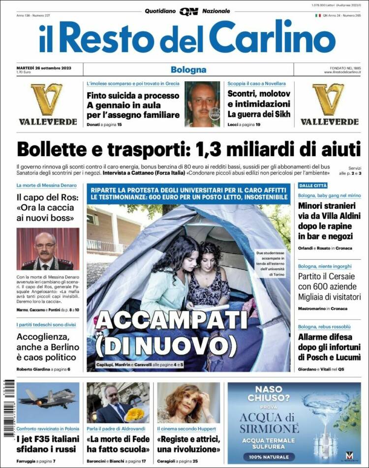 Portada de Il Resto del Carlino (Italy)