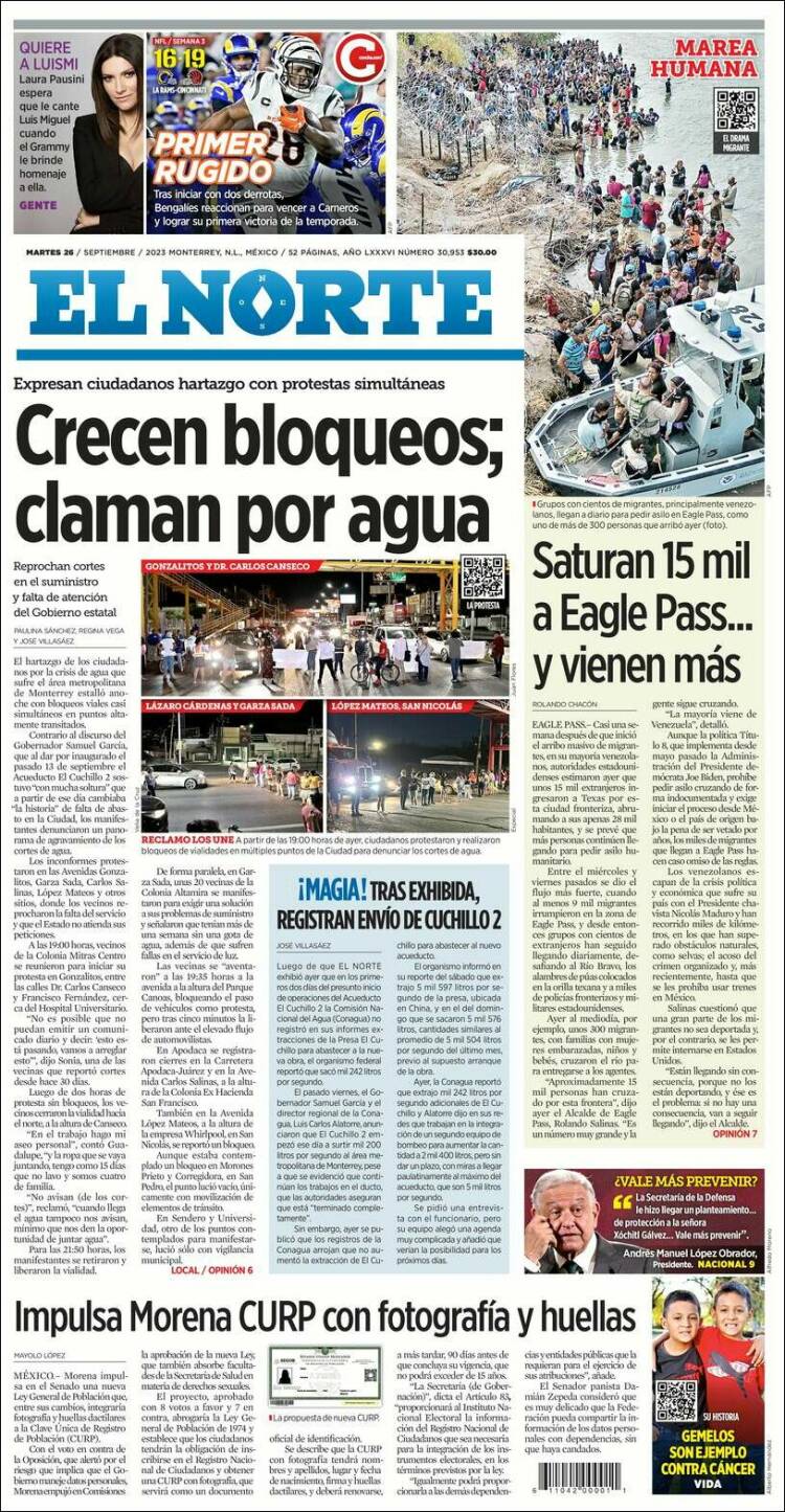 Portada de El Norte (M&eacute;xico)