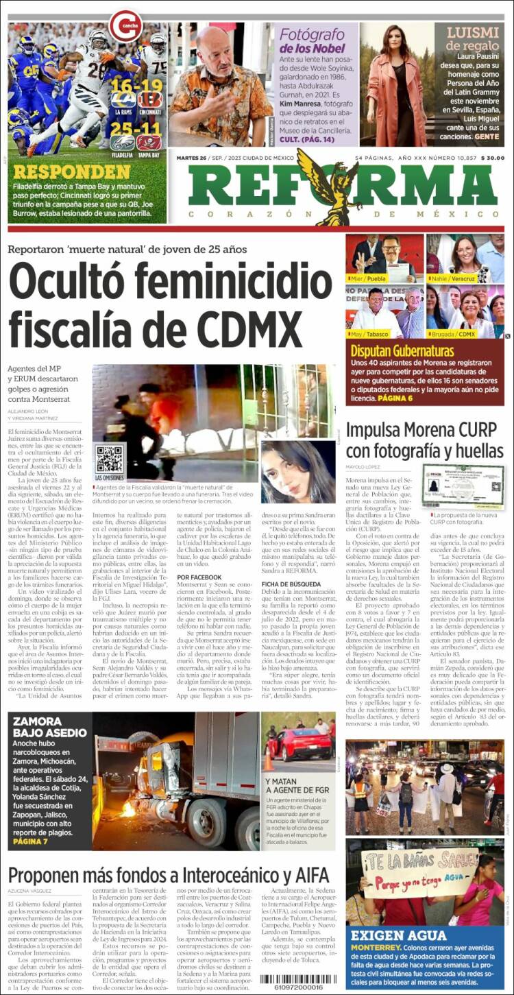 Portada de Reforma (M&eacute;xico)