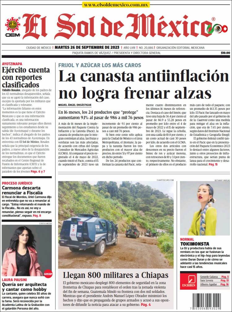 Periódico El Sol de México (México). Periódicos de México. Edición de