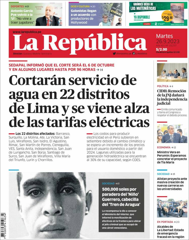 Portada de La Republica (Per&uacute;)