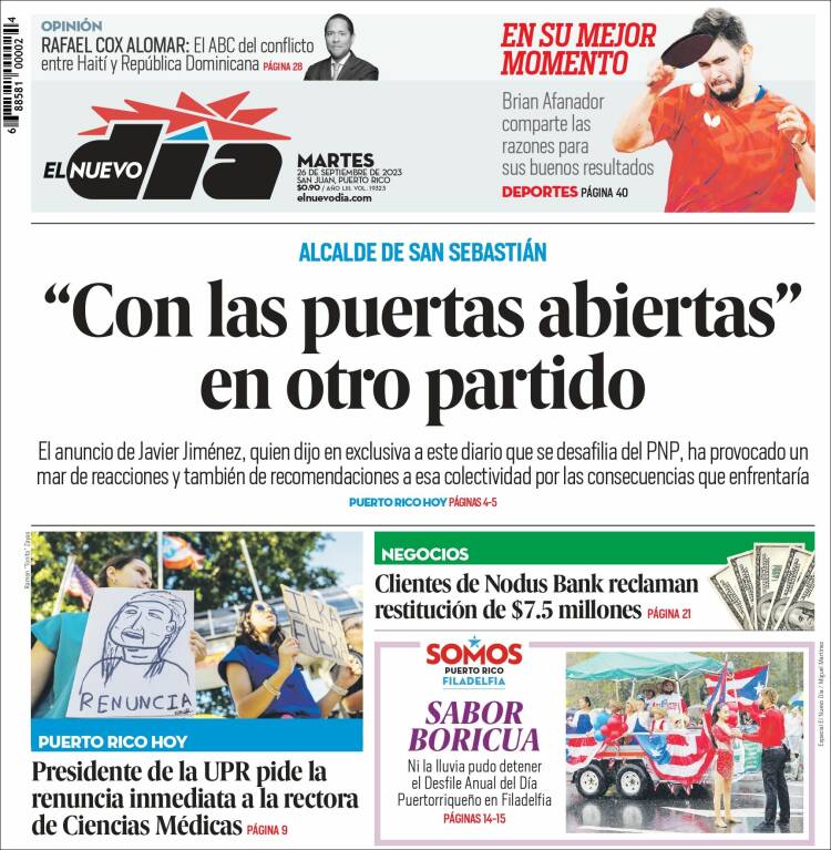 Portada de El Nuevo Día (Puerto Rico)