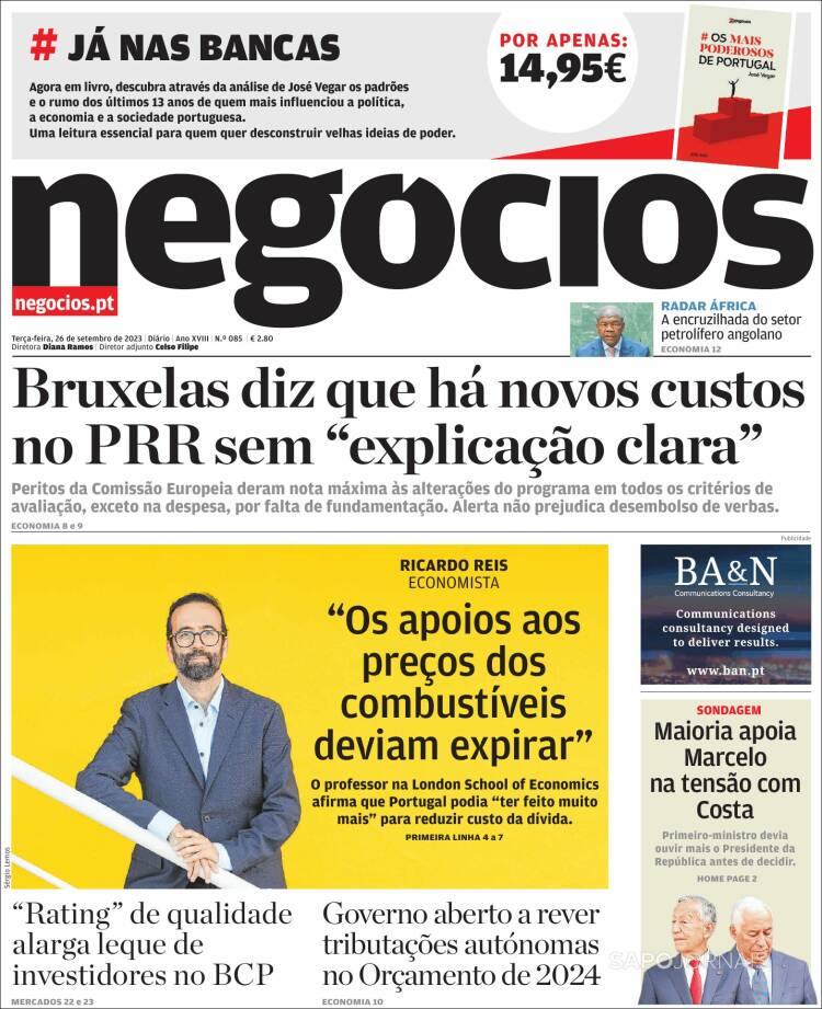 Portada de Jornal de Negócios (Portugal)