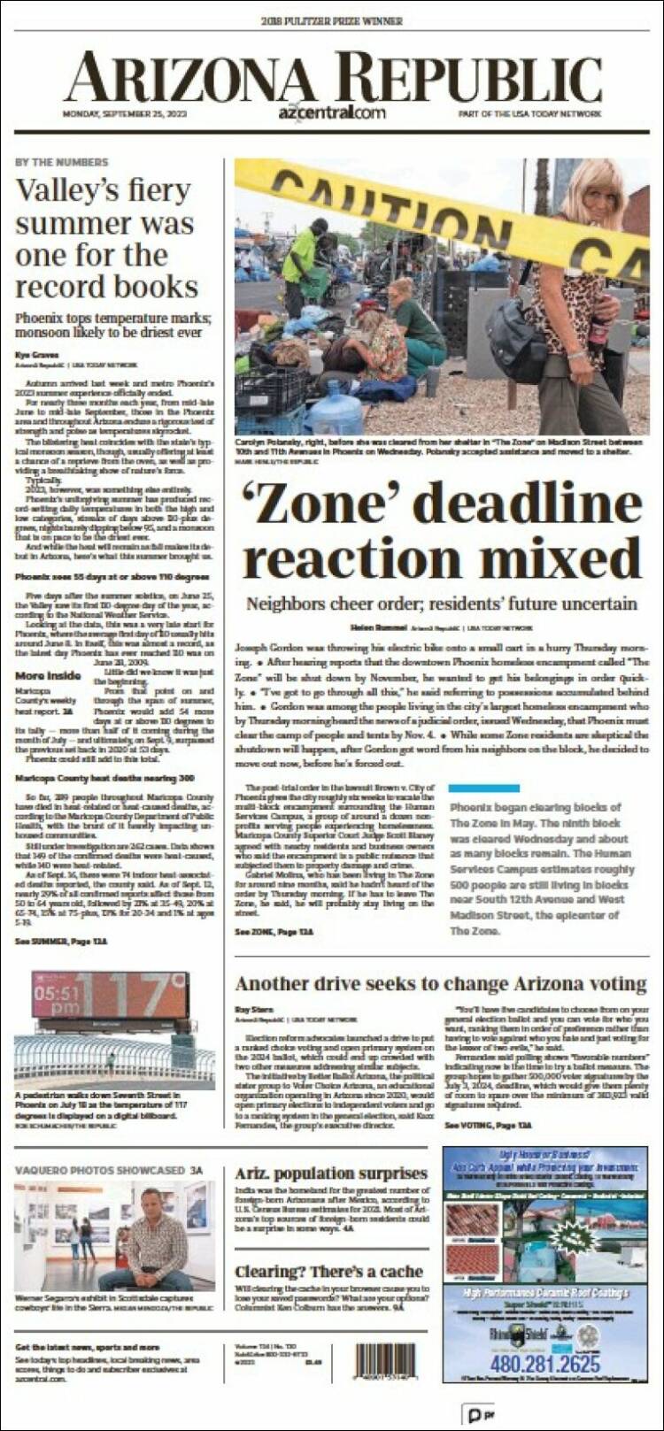 Portada de Arizona Republic News (USA)