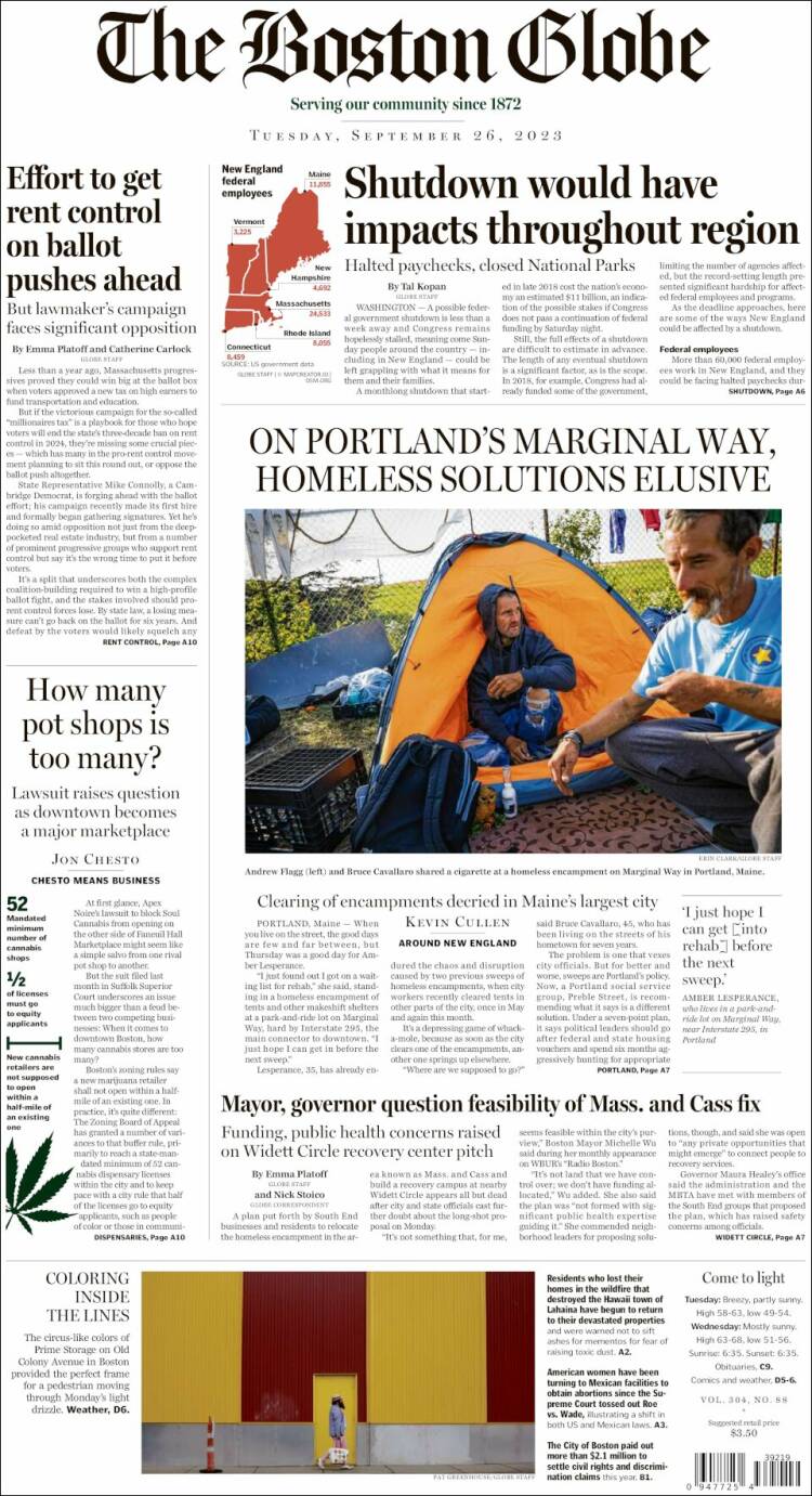 Portada de Boston Globe (USA)