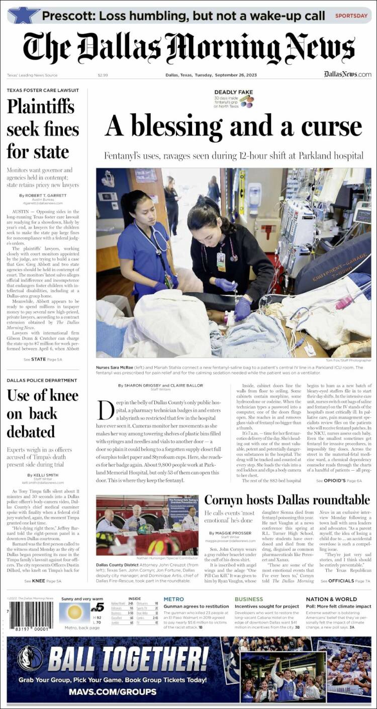 Portada de Dallas Morning News (USA)