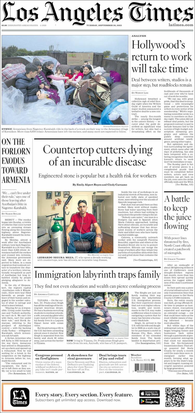 Portada de Los Angeles Times (USA)