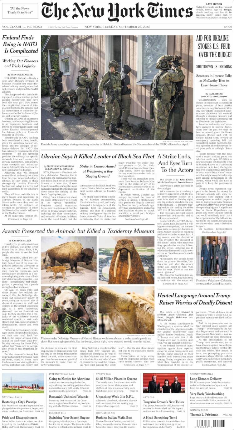 Portada de New York Times (USA)