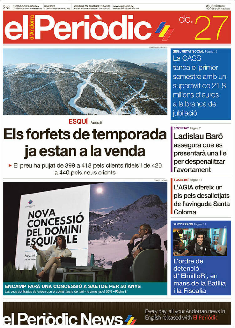 Portada de El Periòdic d'Andorra (Andorra)