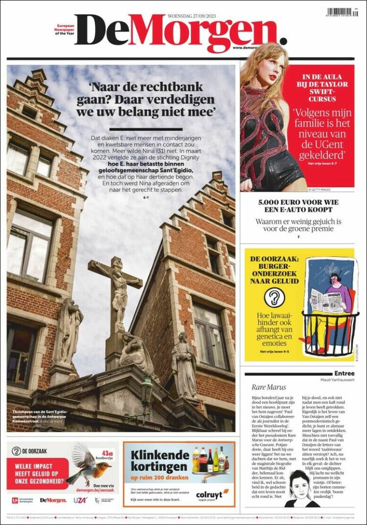Portada de De Morgen (B&eacute;lgica)