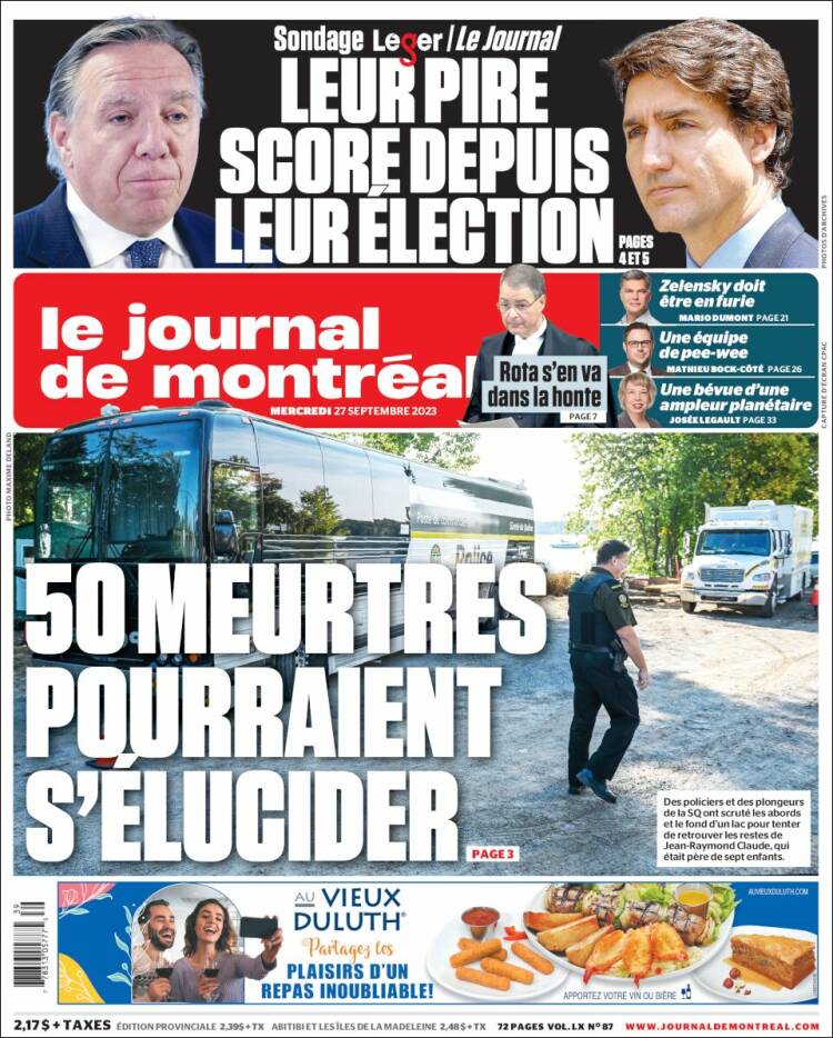 Portada de Le Journal de Montréal (Canada)