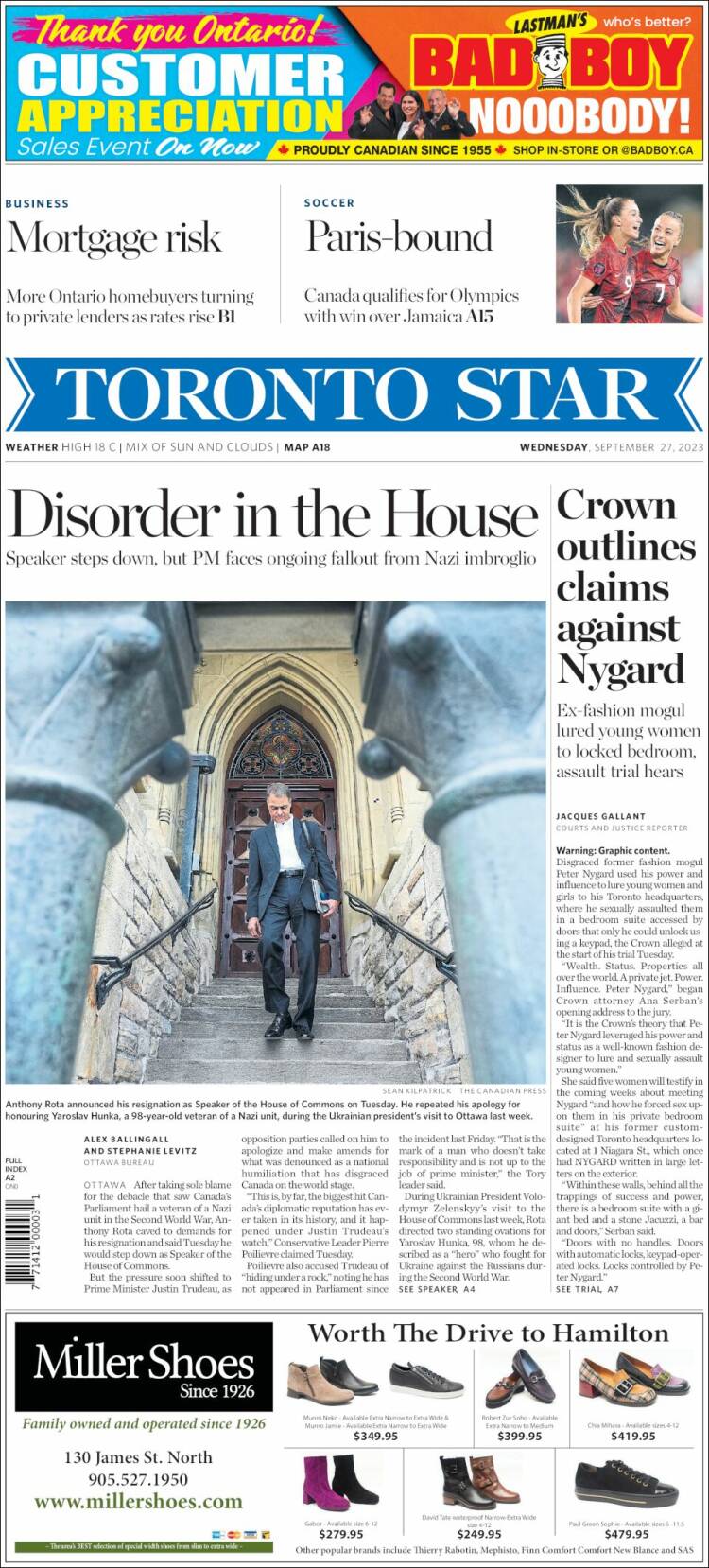 Portada de The Toronto Star (Canada)