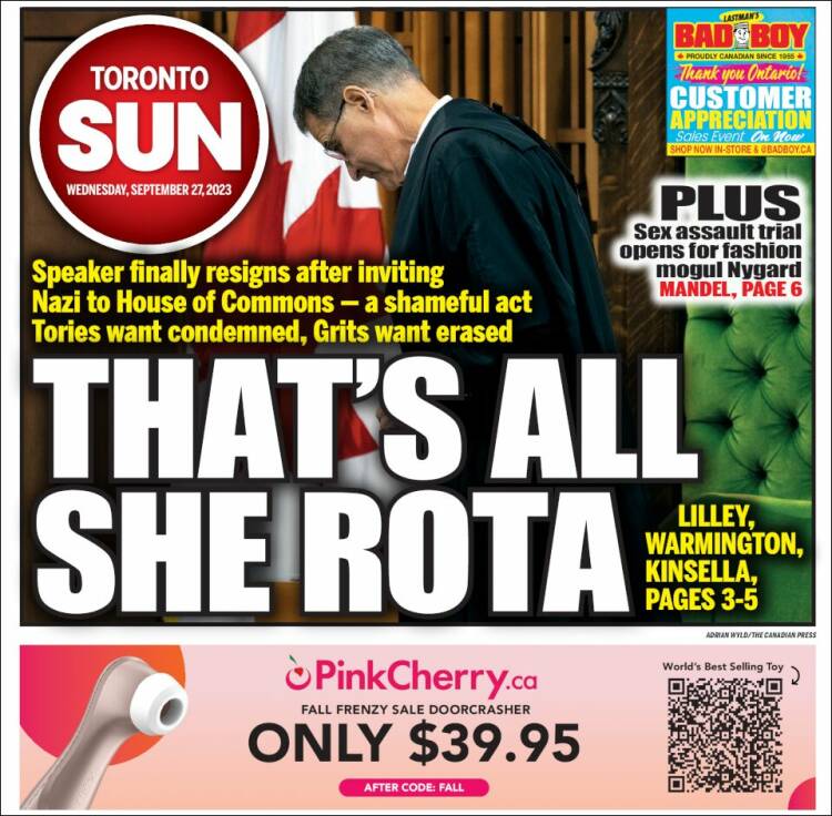 Portada de The Toronto Sun (Canada)