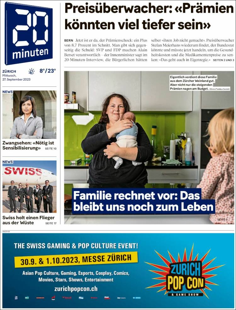 Portada de 20Minuten - Zürich (Suiza)
