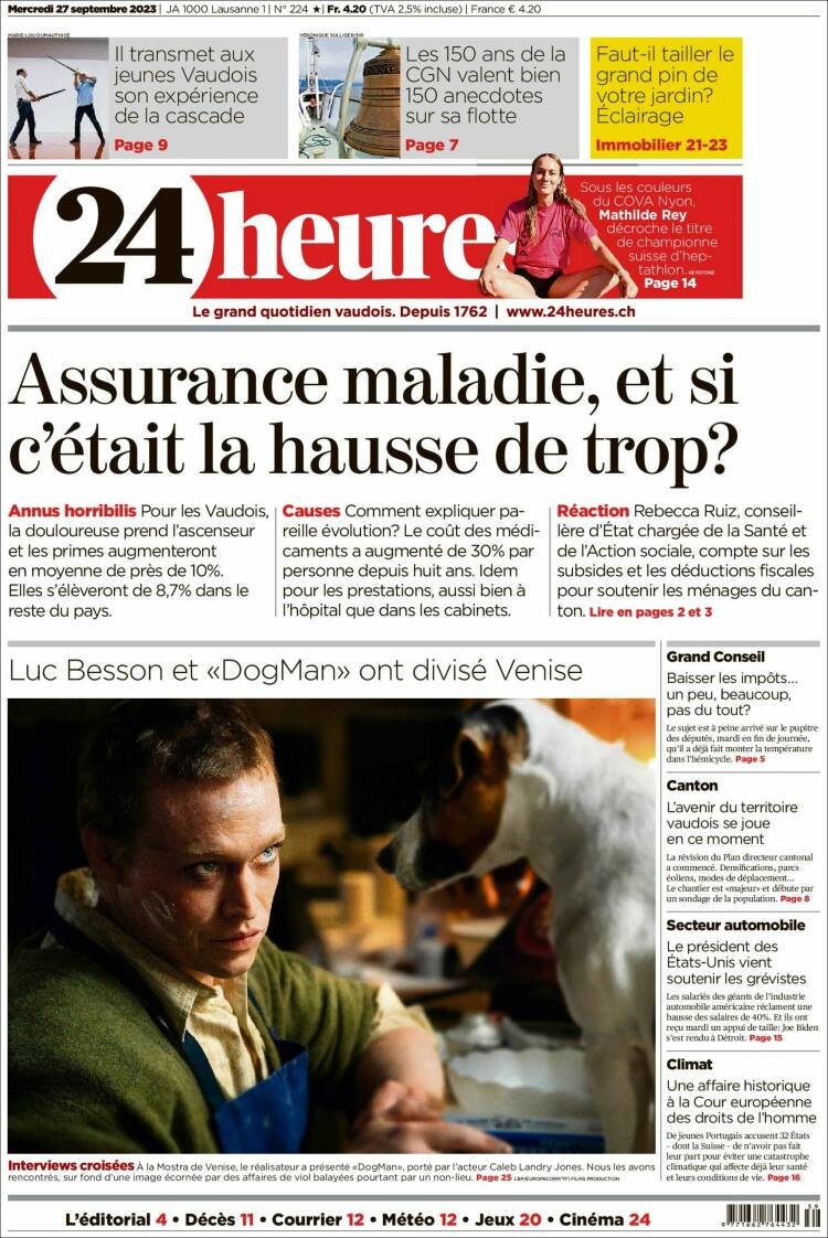 Portada de 24 Heures (Suiza)