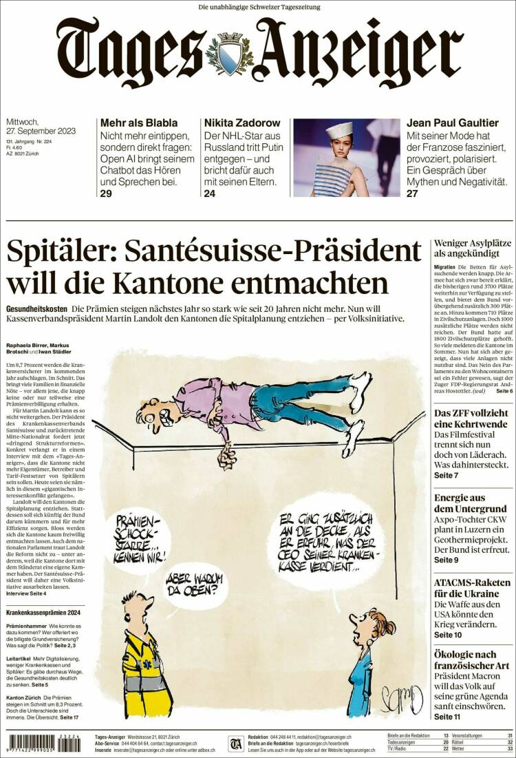 Portada de Tages-Anzeiger (Suiza)