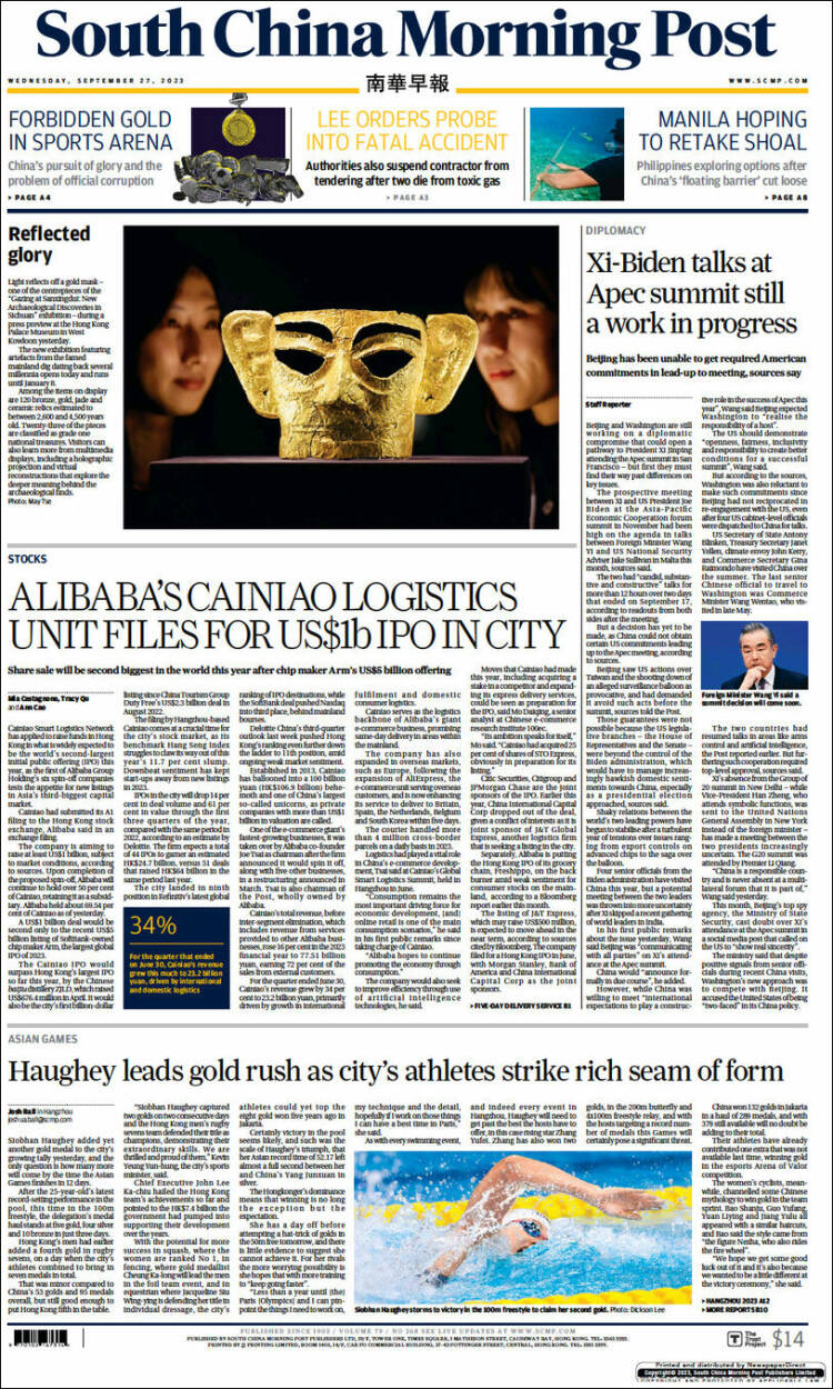 Portada de South China Morning Post (China)