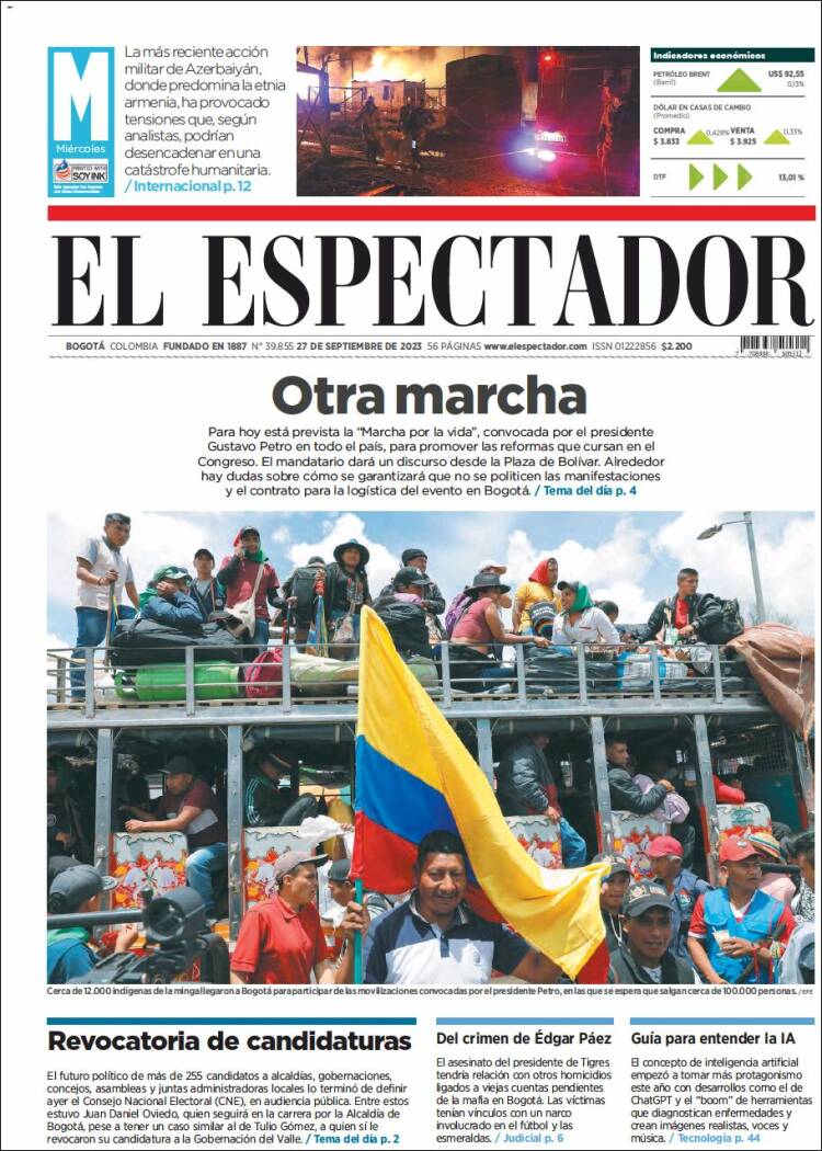 Portada de El Espectador (Colombia)