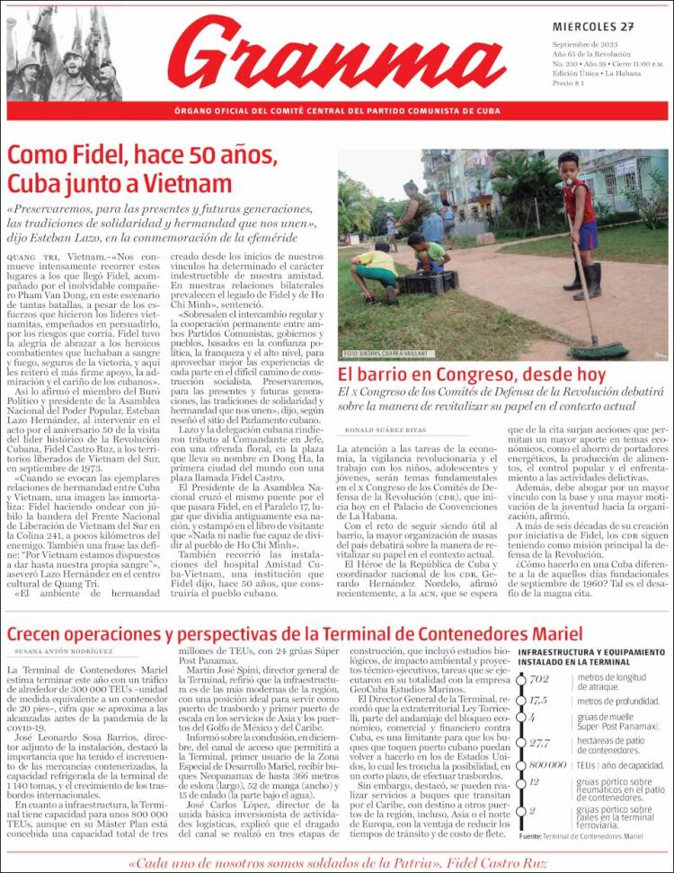 Portada de Granma (Cuba)