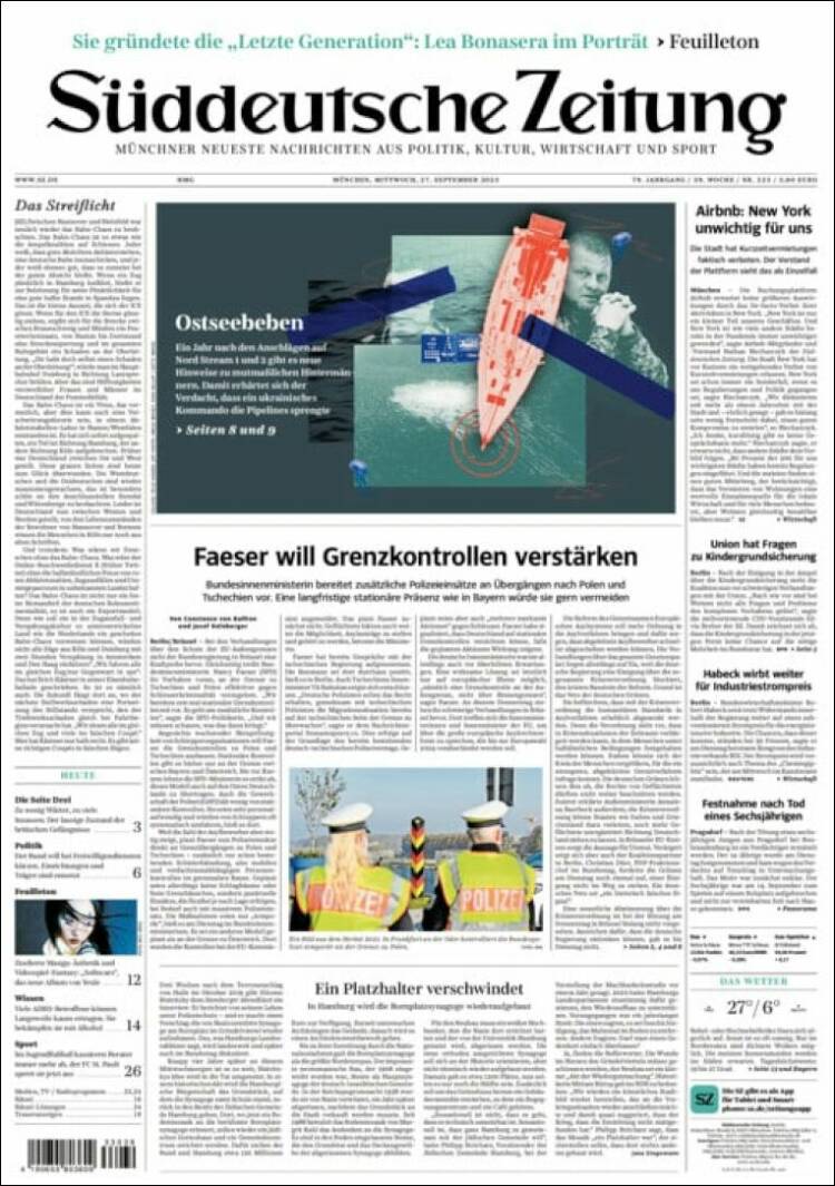 Portada de Sueddeutsche (Alemania)