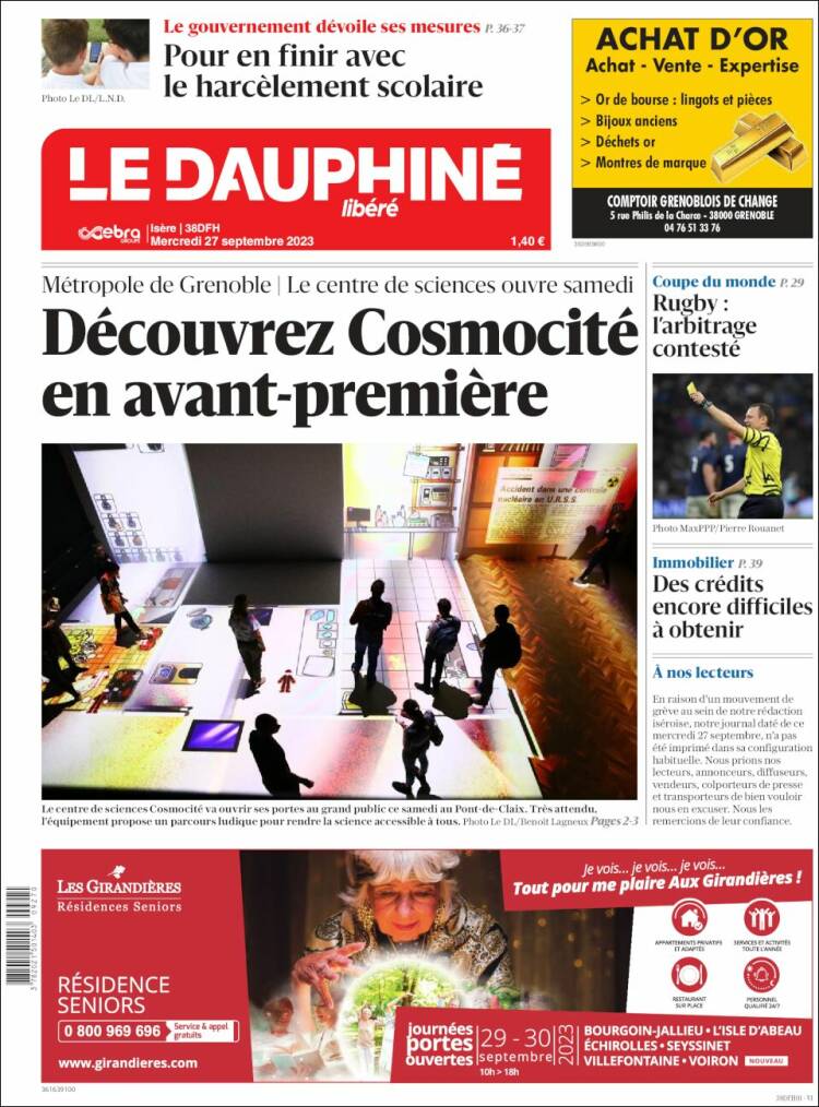 Portada de Le Dauphiné Libéré (Francia)