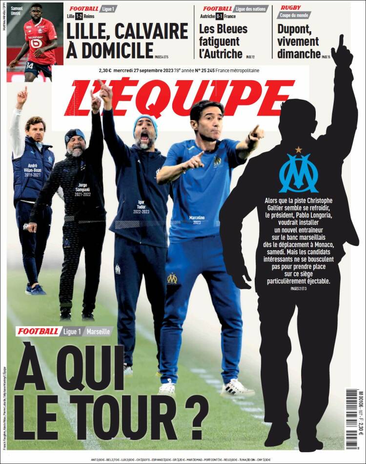 Portada de L'Equipe (Francia)