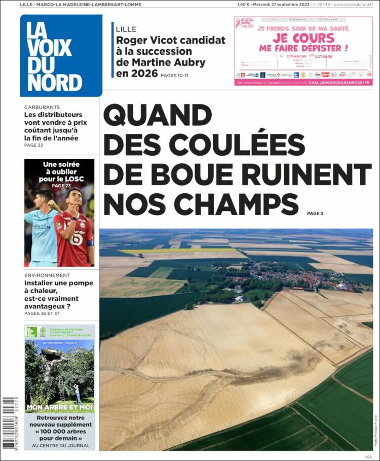 Portada de La Voix du Nord (Francia)