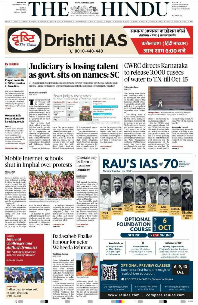 Portada de The Hindu (India)